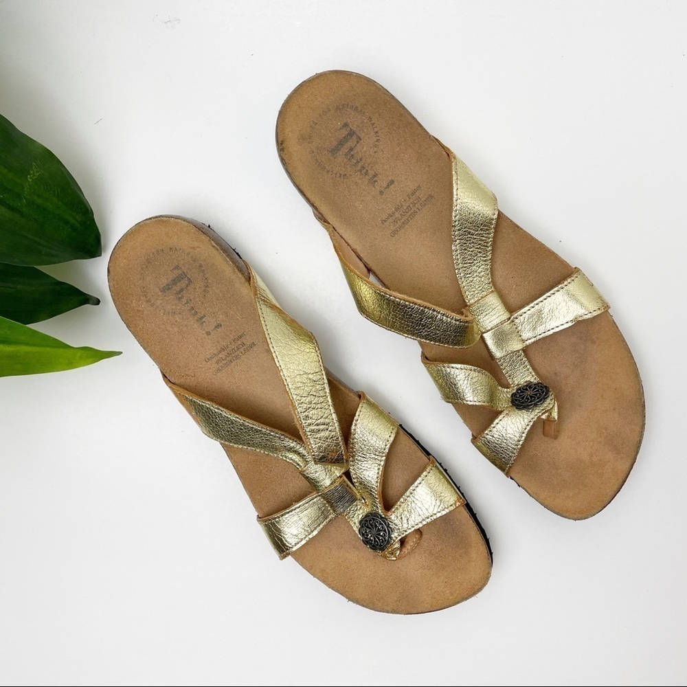 THINK! Women's Julia Gold Mule Leather Sandals 42/11